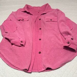FREE PEOPLE Ruby Jacket Pink Fleece Relaxed Button Up Oversized Shacket